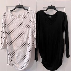 Motherhood Maternity Long Sleeve Ruched Tops, Polka Dots & Black, M